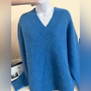Cozy and Fuzzy Beautiful Blue V-Neck Sweater by Rails